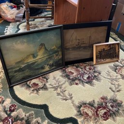 Two Vintage Framed Prints And Winchester Cathedral Dimensional Art (LR)