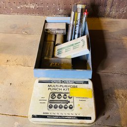 Vintage Osborne Punch Kits And Assorted Drill Bits In Storage Bin (Basement Workshop)