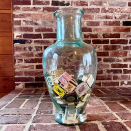 Large Vintage Glass Vase Vessel With Vintage Matches Matchbooks (LR)