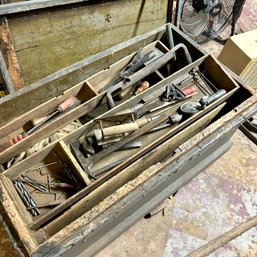 Vintage, Possibly Antique, Wooden Tool Crate Filled With Misc Tool (BSMT2)
