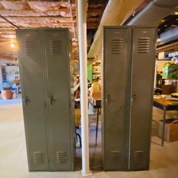 Pair Of Double Attached Metal Lockers (some Writing On Doors As Noted) (BSMT)