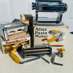 Mangia! Set Of 3 Marcato Atlas Steel Pasta Makers For Spaghetti, Ravioi & Fettucine (NK 50620)