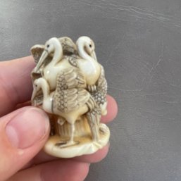 Japanese Carved Netsuke Crane Bird Figurine Collectible (NK)