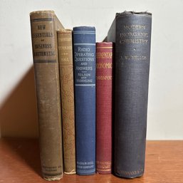 Five Vintage/Antique Educational Books Including Inorganic Chemistry, Business Arithmetic, And More (47927)