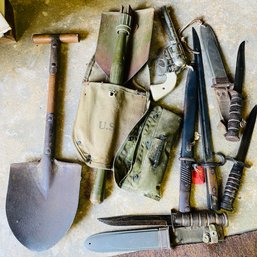 Mixed Lot Of Military Gear Including Shovels, Knives & Bayonet (BsmtEntry)