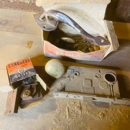 Assorted Vintage Door Knobs And Latch Components (Basement Workshop)