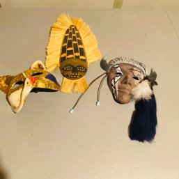 2 Masquerade Masks & 1 Wood Hanging Mask Decor (BSMT Back Right)