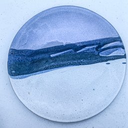 10' Blue And White Ceramic Abstract Colored Plate With Signature On Back (Garage)