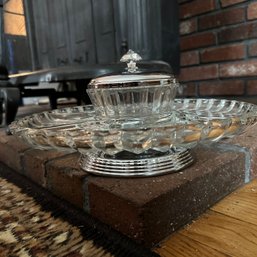 Vintage Glass Lazy Susan With Center Covered Dish (LR)