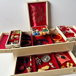 Massive Vintage Jewelry Lot In Expandable Case: Bakelite Pieces And More (MB4