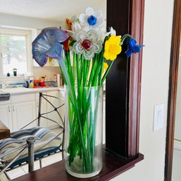 Bouquet Of Glass Flowers In Vase (Living Room)