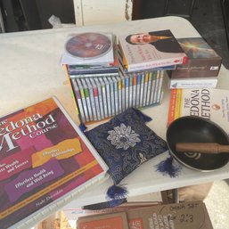 Nice Lot Of Self Help, Mediation Books, CDs, Singing Bowl And Pillow (NK)