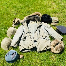 Vintage Military Heavy Winter Coat (stained), Helmet, Hats, Helmets & Fur Hats (BsmtEntry)