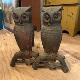 Pair Of Vintage Heavy Owl Andirons (Attic)