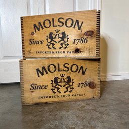 Pair Of Vintage MOLSON Wooden Beer Crates (basement)