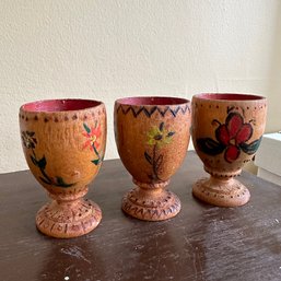 Three Vintage Hand-Painted Wooden Egg Cups (Dining Room)