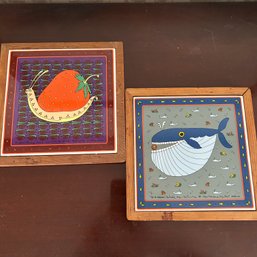 Two Vintage Trivets, Handpainted Art, By Taylor & NG, San Francisco, 1982 (Dining Room)