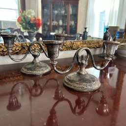 Pair Of Gorgeous Vintage Weighted Sterling Silver Candlesticks By Frank M. Whiting Talisman Rose (Dining Room)
