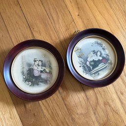 Pair Of Round Framed Vintage Photos (Dining Room)