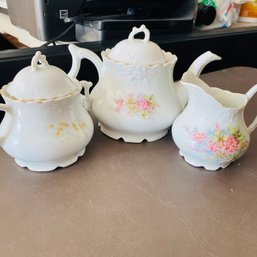 Vintage Ceramic Floral Teapot, Creamer & Sugar Bowl (NK 50627)