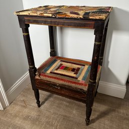 Antique Side Table W/ Drawer, Quilted Top & Newspaper From 1895 Beneath! (KR)