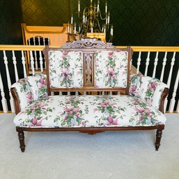 Antique Victorian Loveseat With Custom Floral Upholstery (Upstairs)