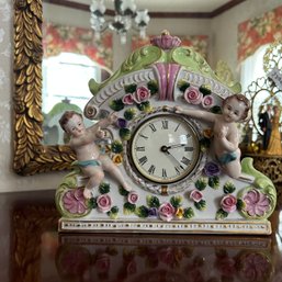 Vintage Ceramic Cherub Small Decorative Mantel Clock, Japan (Dining Room)