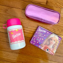 BARBIE Lot, Including Vintage BARBIE Thermos, Picture Album, And Misc Makeup Brushes (LR)