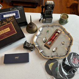 Misc Vintage Lot Including Collectible State Spoons, Die Cast Model Car Pencil Sharpener, Cigar Boxes, Etc (LR