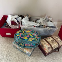 Assortment Yarn & Fabric, Sewing Boxes, & More (Master BR)