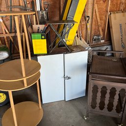 Metal Cabinet, Rolling Stand And Round Tables (Garage)