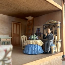 Handmade Dollhouse DIORAMA: Man Sitting For Tea, Under Glass Mirrored Box (BSMT)