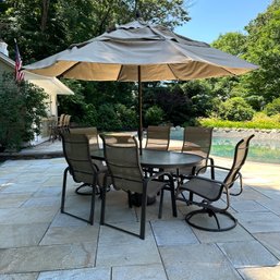 Amazing Winston Patio Table With Six Chairs & Treasure Garden Sunbrella Umbrella (Pool)