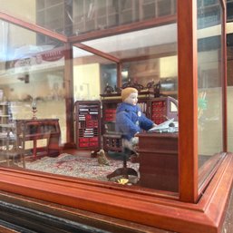 Handmade DIORAMA: Man In Office, Under Glass Mirrored Box (BSMT)