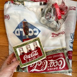 Coca Cola Shower Curtain, Shower Curtain Rings, And Toothbrush Holder (LR)