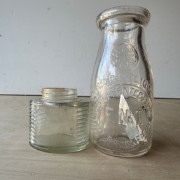 Pair Of Bottles Incl. Vintage Milk Bottle, Effentee Farm, East Brookfield - Small Chip (IS)