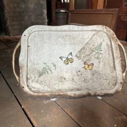 Vintage Lightweight Metal Painted Serving Tray, Butterflies (Attic)