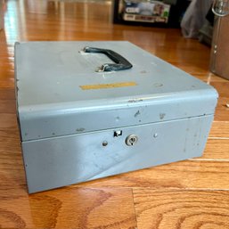 Vintage Industrial Metal Lockbox With Key (LR)