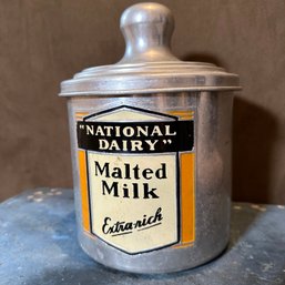 Vintage National Dairy Malted Milk Lidded Metal Canister (EF) (LR3)