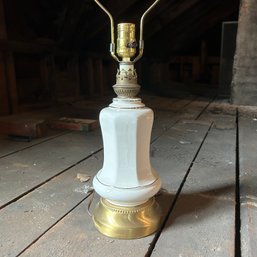 Vintage Cream Ceramic Table Lamp, Brass Base, No Lampshade (attic)