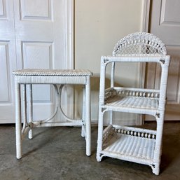 Pair Of White Wicker Furniture Pieces (bsmt)