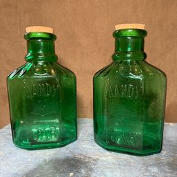 Pair Of Green Glass Jars With 'Handy Jar' Embossed (EF) (LR3)