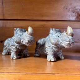 Pair Of Decorative Rhinoceros Figurines (porch)