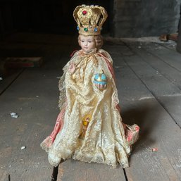 Rare Vintage 'infant Of Prague' Religious Statue With Robes (attic)