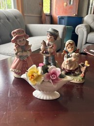 Set Of 4 Adorable Porcelain Figure Pieces, Homco And Other (LR)