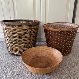 Basket Lot Including Two Plastic Lined For Planting  (Yoga Room)