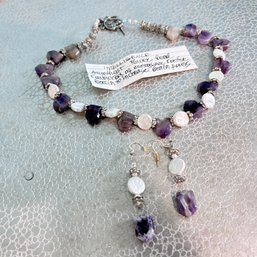 Purple & White Costume Jewelry Necklace & Matching Earring Set (BR)