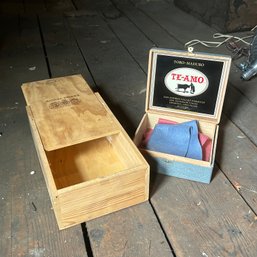 Pair Of Two Vintage Boxes, Michel Picard Wooden Wine Box And Toro Maduro Cigar Box (attic)