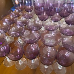 Huge Lot Of Pretty Vintage Fostoria Lavendar Colored Water, Champagne & Water Glasses (Garage)