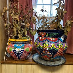 Pair Of Beautiful Large Colorful Ceramic Planters (BSMT)